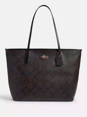 COACH Large City Tote bag in Signature Canvas Brown/Black
